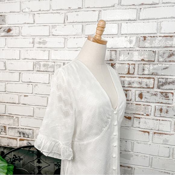 ModCloth Daytime Darling White Sheer Short-sleeve Vneck Button Down Mini Dress 8 - Picture 5 of 13